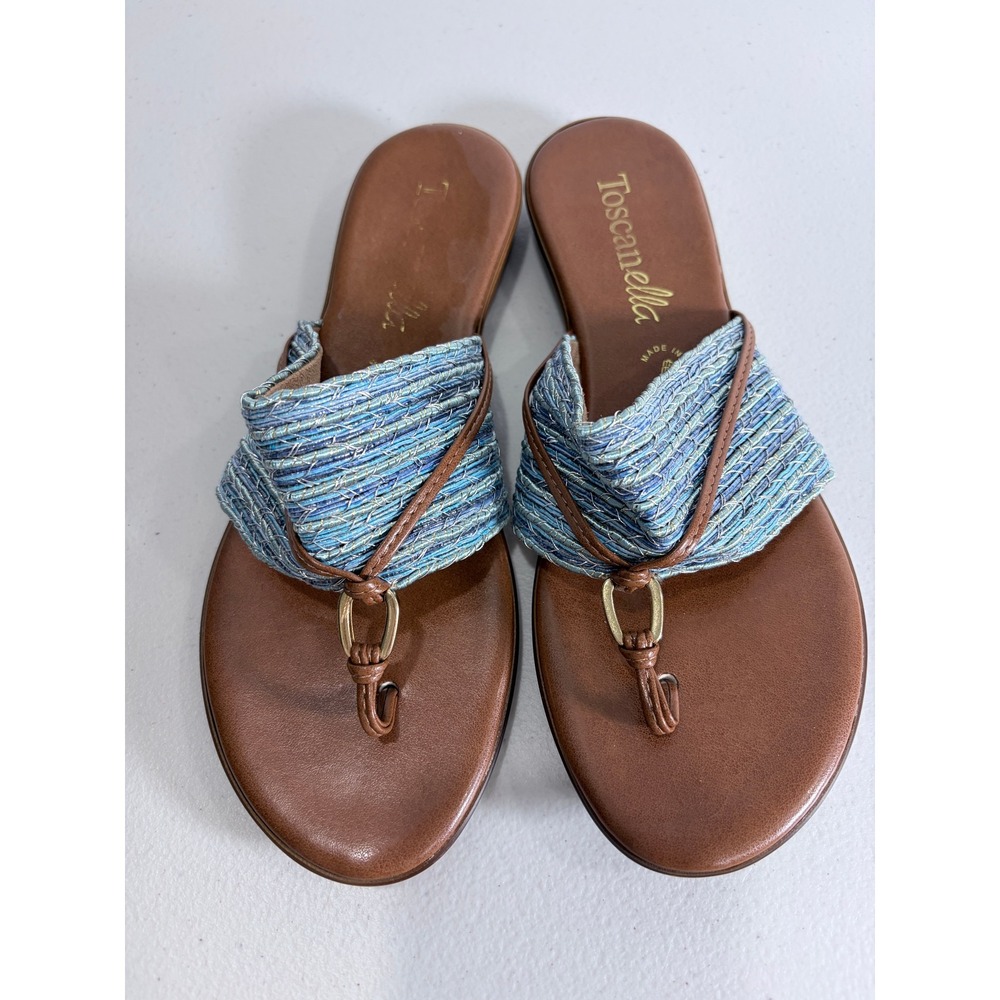 Toscanella Italian Leather Woven Blue Thong Sandals Womens 8 Made in Italy